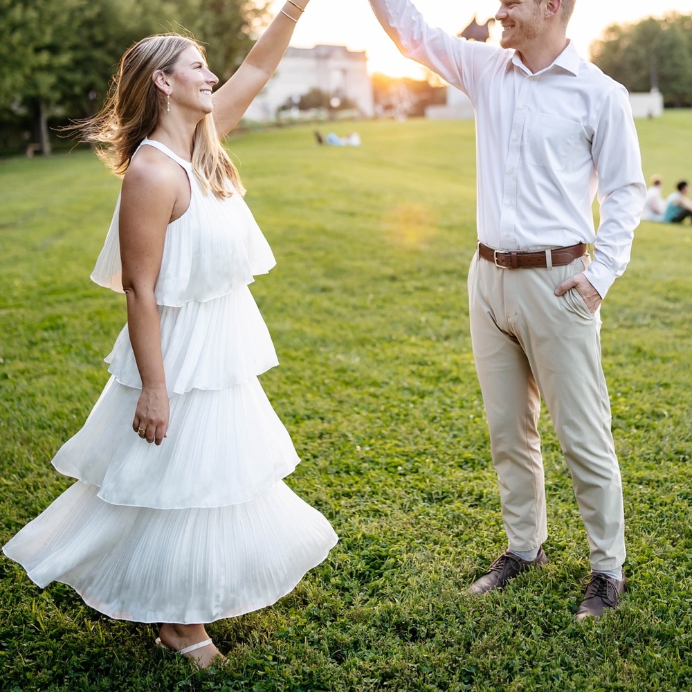 LULU'S SZ S  Tier and Far White Tiered Pleated Halter Midi Dress